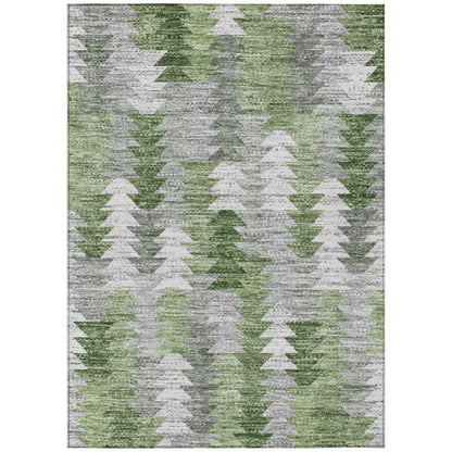 Addison Rugs Angled Checks Green Washable Indoor-Outdoor Rug