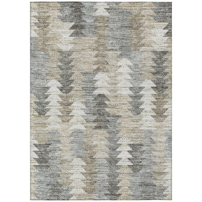 Addison Rugs Angled Checks Taupe Washable Indoor-Outdoor Rug