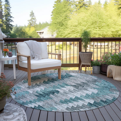 Addison Rugs Angled Checks Teal Washable Indoor-Outdoor Rug