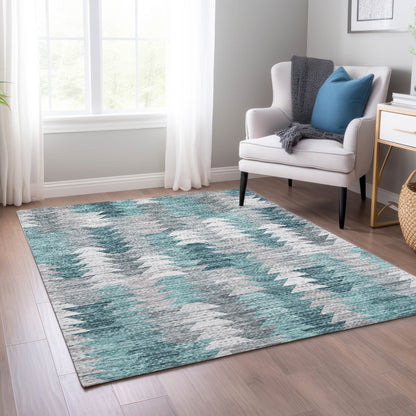 Addison Rugs Angled Checks Teal Washable Indoor-Outdoor Rug