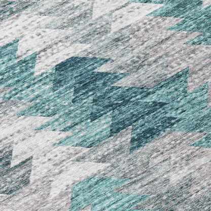 Addison Rugs Angled Checks Teal Washable Indoor-Outdoor Rug