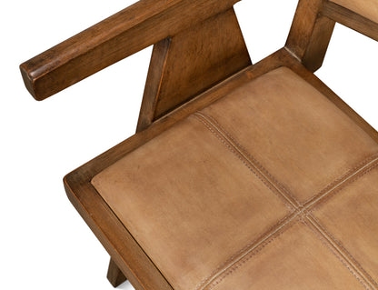 Angus Accent Chair Brown Leather-Accent Chairs-Sarreid-LOOMLAN