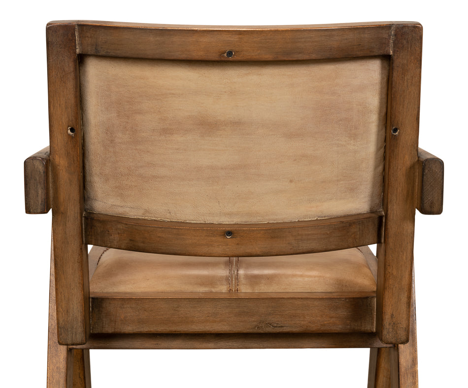 Angus Accent Chair Brown Leather-Accent Chairs-Sarreid-LOOMLAN