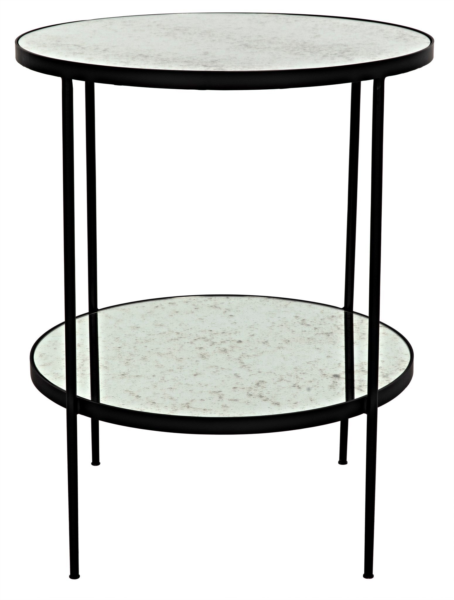 Anna Black Steel Round Side Table With Antiqued Mirror-Side Tables-Noir-Sideboards and Things