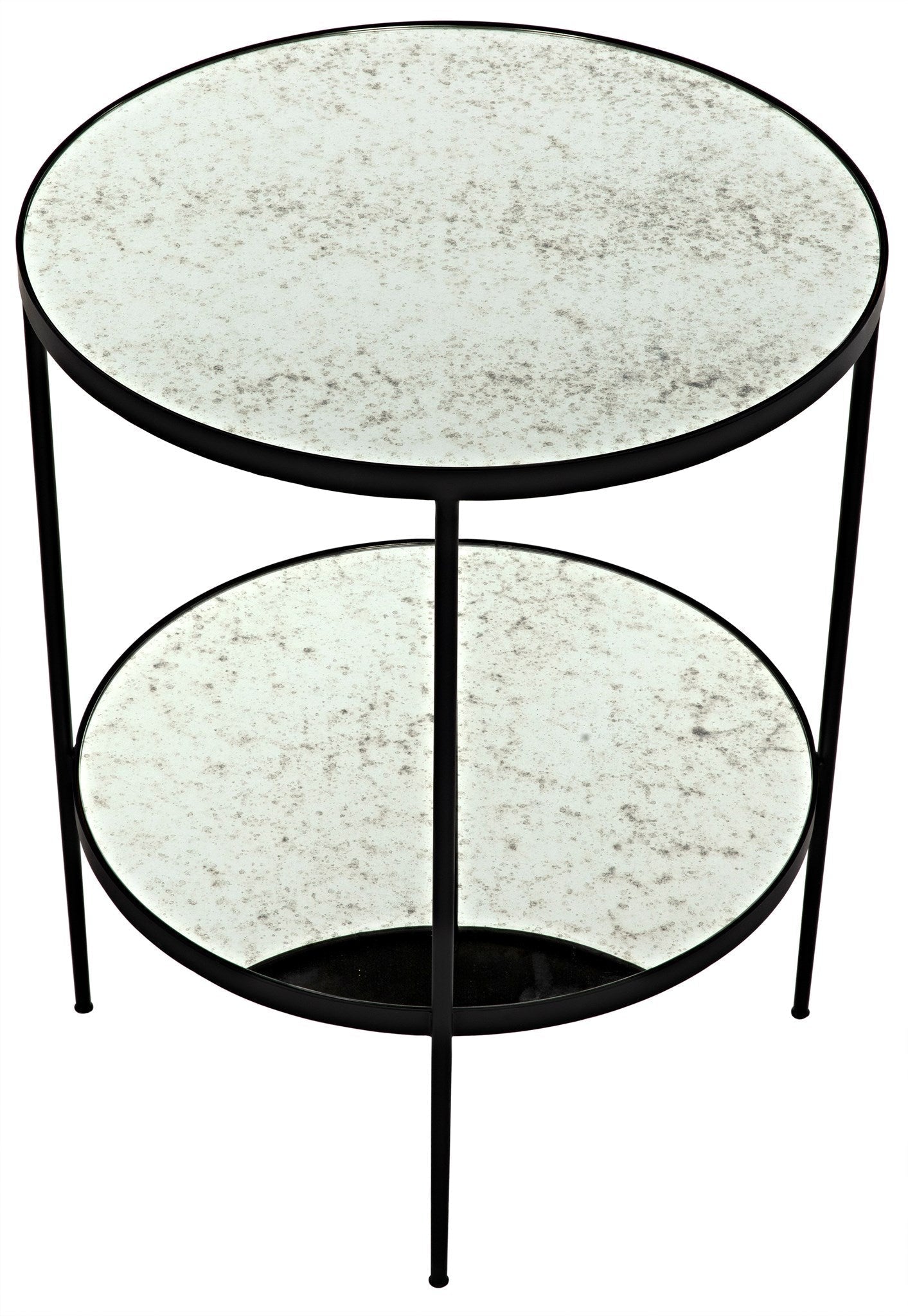 Anna Black Steel Round Side Table With Antiqued Mirror-Side Tables-Noir-Sideboards and Things