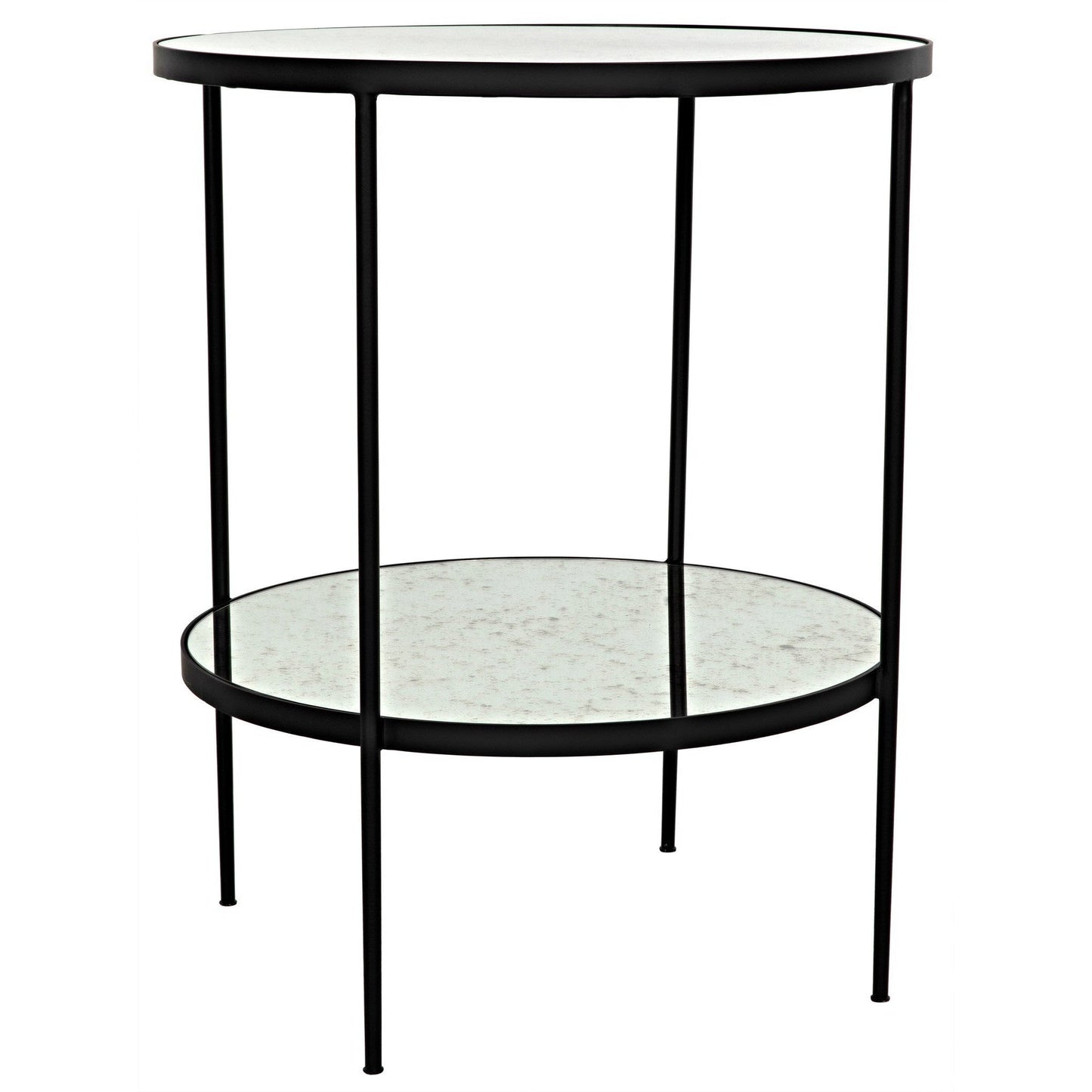 Anna Black Steel Round Side Table With Antiqued Mirror-Side Tables-Noir-Sideboards and Things