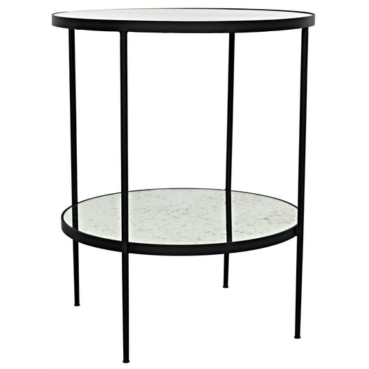 Anna Black Steel Round Side Table With Antiqued Mirror-Side Tables-Noir-Sideboards and Things