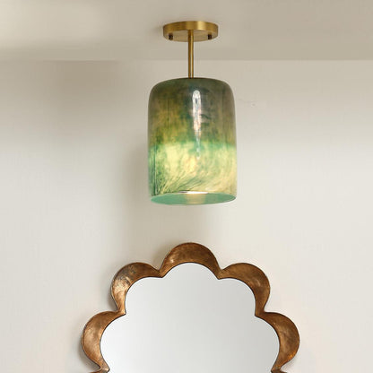 Antique Brass Aqua Metallic Glass Vapor Semi-Flush Mount Flush Mounts Sideboards and Things By Jamie Young