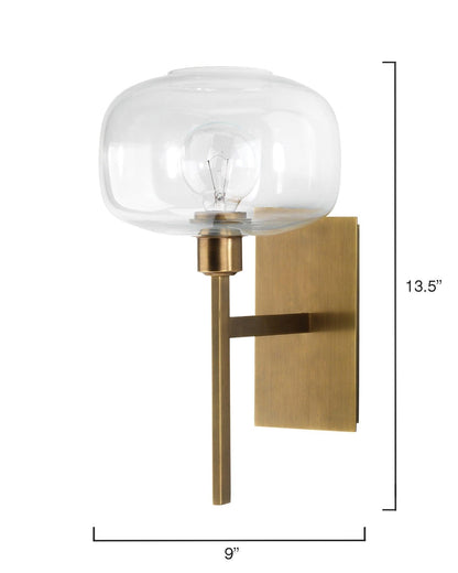 Antique Brass Clear Glass Scando Mod Sconce Wall Sconces Sideboards and Things By Jamie Young