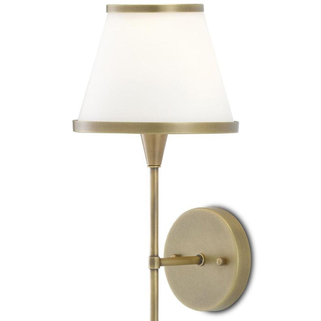 Antique Brass Opaque Glass Brimsley Brass Wall Sconce Wall Sconces Sideboards and Things By Currey & Co