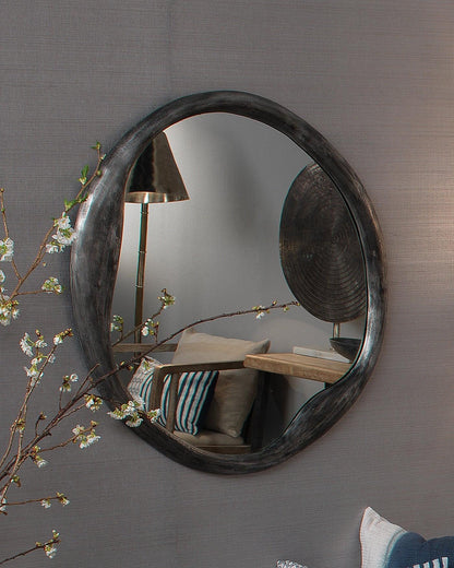 Antique Grey Aluminum Organic Round Wall Mirror Wall Mirrors Sideboards and Things By Jamie Young