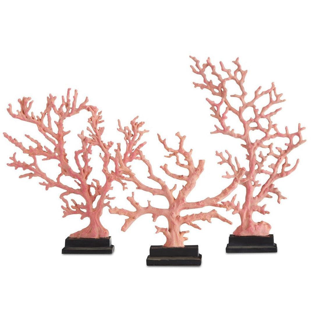 Antique Red Pale Pink Black Red Coral Branches Large Set of 3 Statues & Sculptures Sideboards and Things By Currey & Co