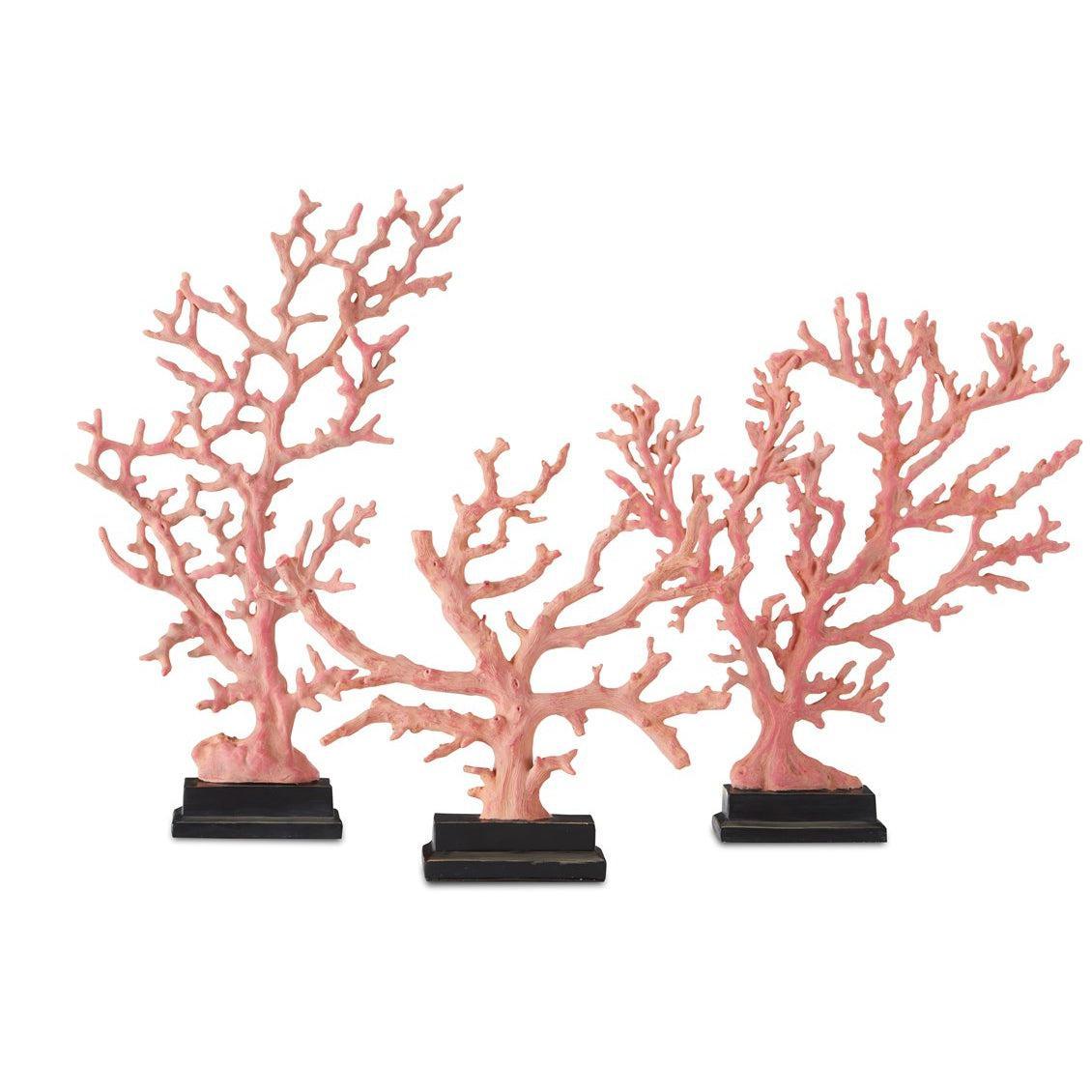 Antique Red Pale Pink Black Red Coral Branches Large Set of 3 Statues & Sculptures Sideboards and Things By Currey & Co