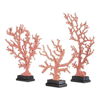 Antique Red Pale Pink Black Red Coral Branches Large Set of 3 Statues & Sculptures Sideboards and Things By Currey & Co