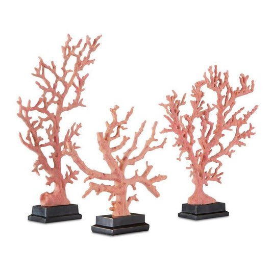 Antique Red Pale Pink Black Red Coral Branches Large Set of 3 Statues & Sculptures Sideboards and Things By Currey & Co