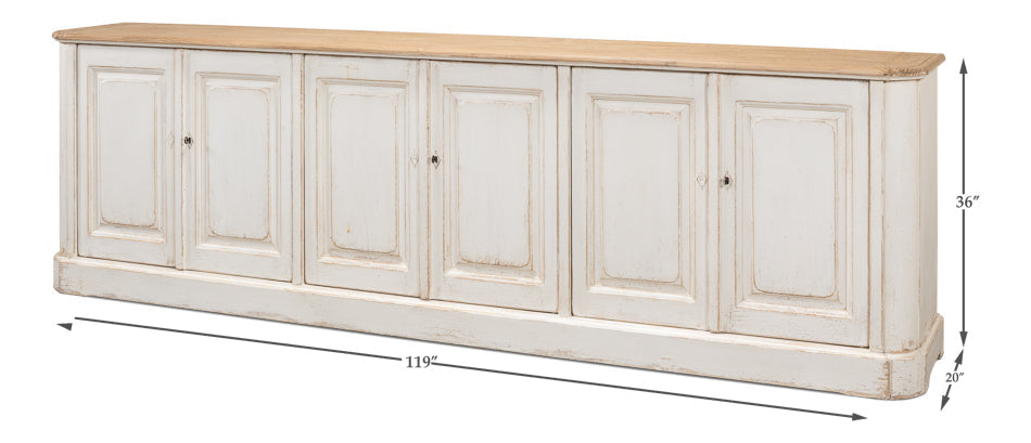 Antique Whitewash Extra Wide Sideboard 6 Door-Sideboards-Sarreid-LOOMLAN