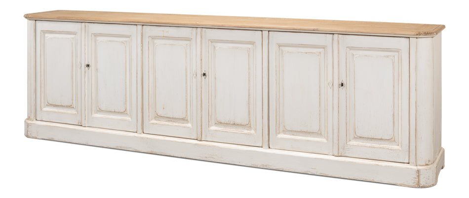 Antique Whitewash Extra Wide Sideboard 6 Door-Sideboards-Sarreid-LOOMLAN