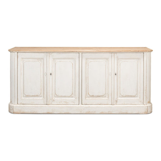 Antique Whitewash Sideboard 4 Door-Sideboards-Sarreid-LOOMLAN