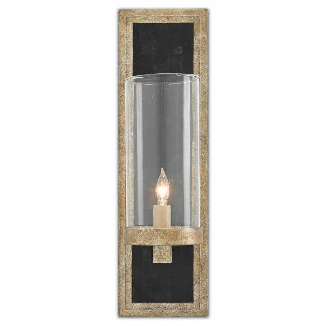 Antiqued Silver Black Penshell Crackle Charade Silver Wall Sconce Wall Sconces Sideboards and Things By Currey & Co