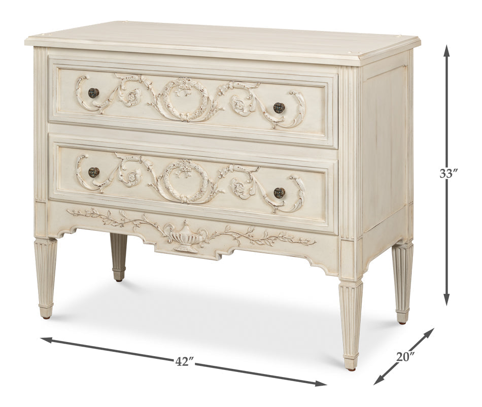 Antoinette Chest Of Two Drawers Distressed White-Chests-Sarreid-LOOMLAN