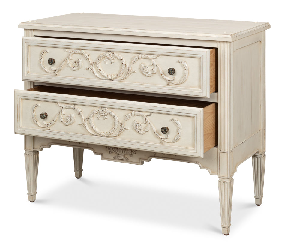 Antoinette Chest Of Two Drawers Distressed White-Chests-Sarreid-LOOMLAN