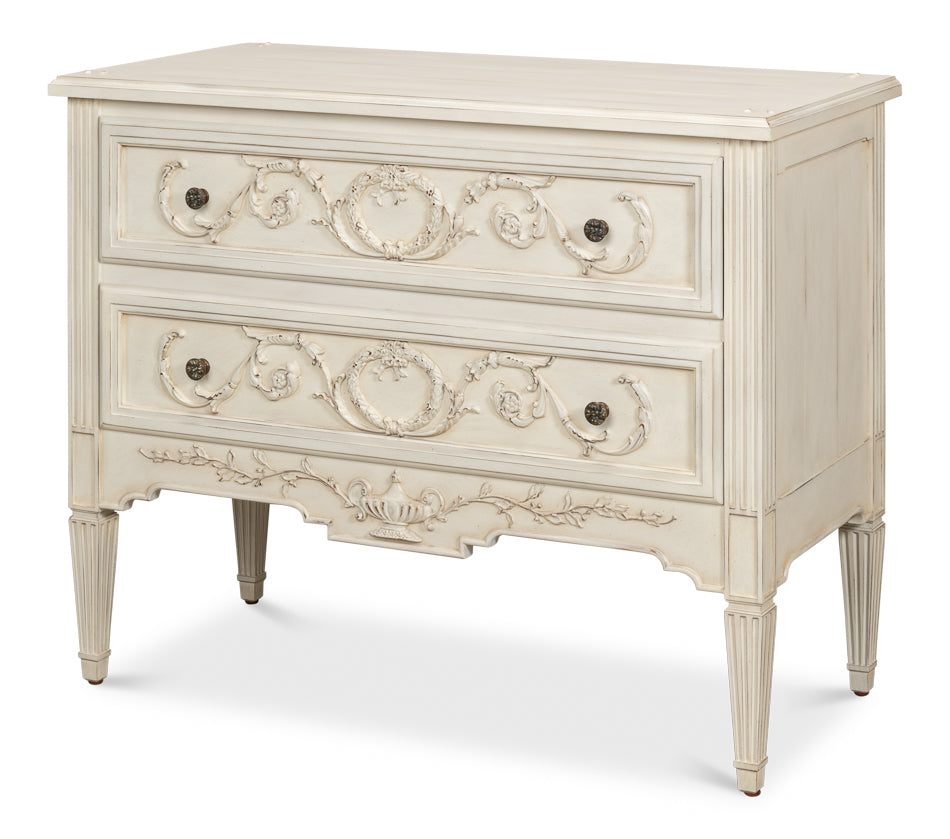 Antoinette Chest Of Two Drawers Distressed White-Chests-Sarreid-LOOMLAN