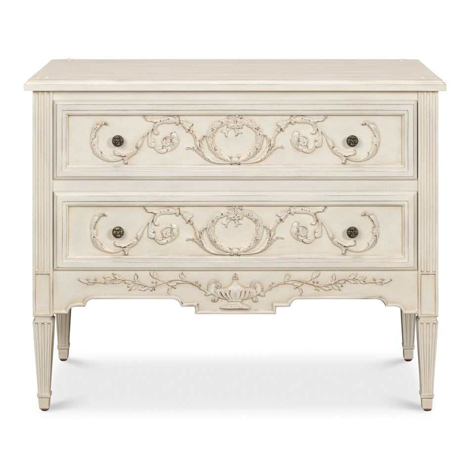 Antoinette Chest Of Two Drawers Distressed White-Chests-Sarreid-LOOMLAN