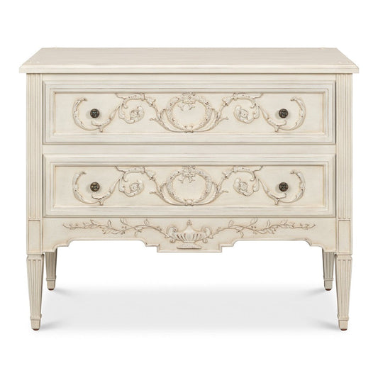 Antoinette Chest Of Two Drawers Distressed White-Chests-Sarreid-LOOMLAN