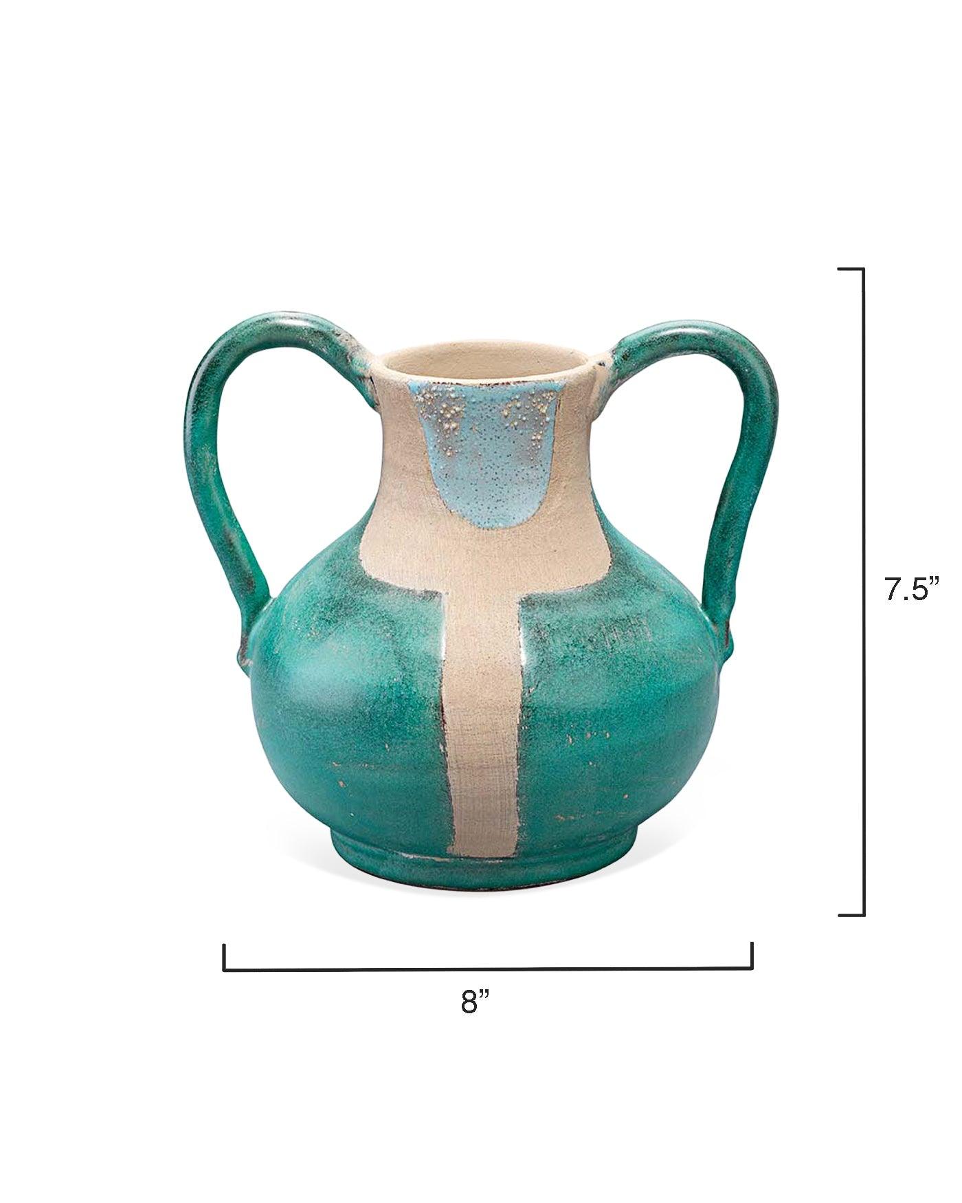 Aqua Ceramic Maye Two Handled Vessel Vases & Jars Sideboards and Things By Jamie Young