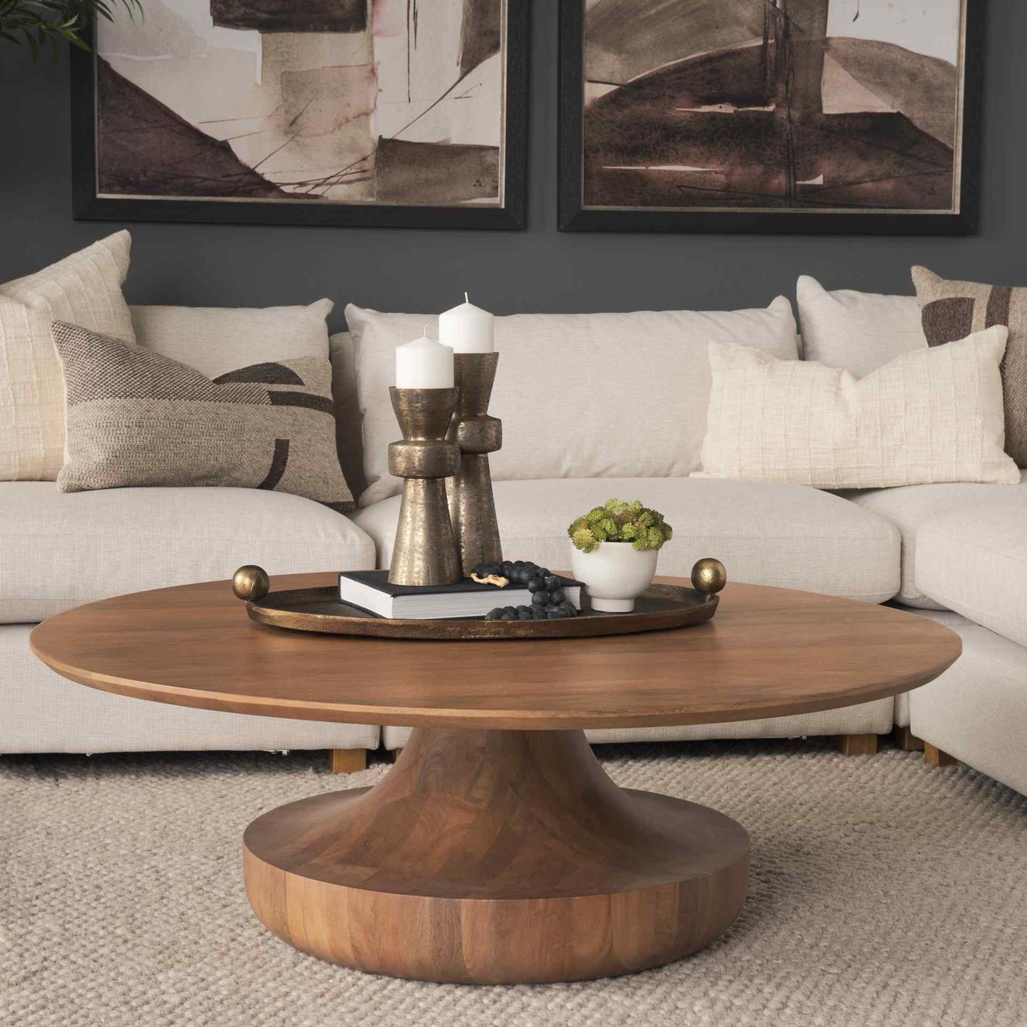 Arno Wooden Sculptural Round Coffee Table