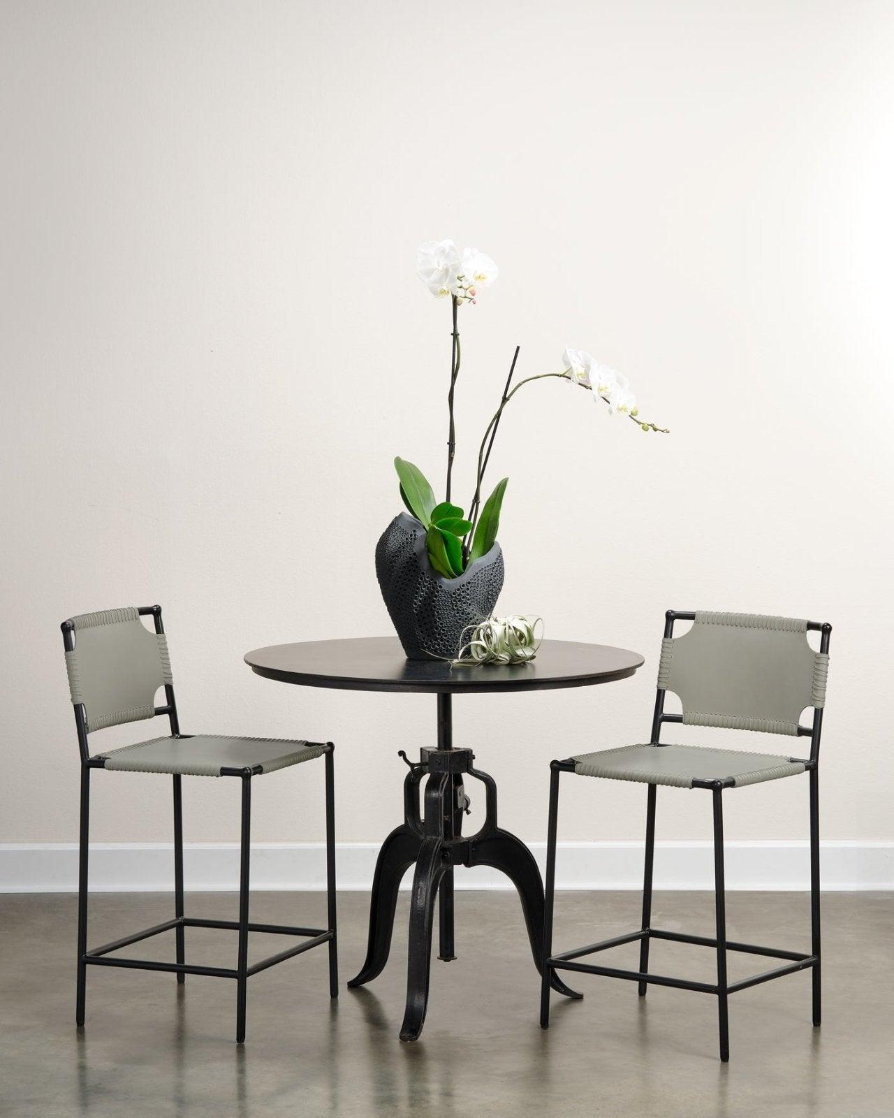 Asher Grey Full Grain Leather Counter Stool With Back Counter Stools Sideboards and Things By Jamie Young