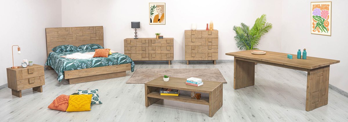 LH Home Atlantis Two Drawers Wood Nightstand