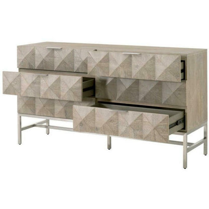 Atlas 6-Drawer Double Dresser Acacia Brushed Stainless Steel Dressers Sideboards and Things By Essentials For Living