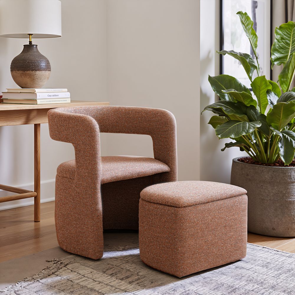 Zuo Modern Atria Tawny Brown Fabric Club Chair with Ottoman