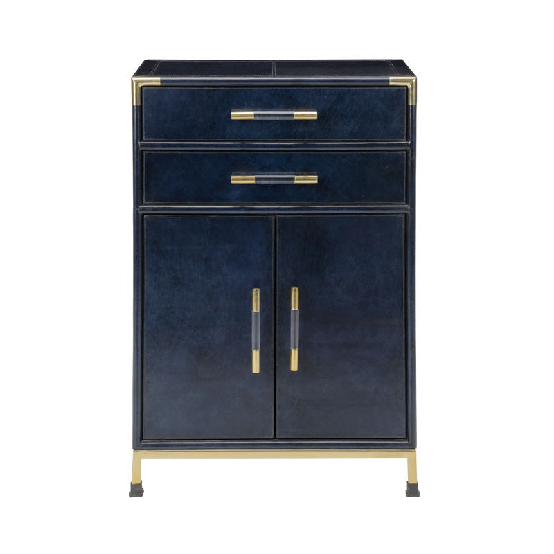 Atticus Dark Blue Leather Wrapped Cabinet-Accent Cabinets-Chelsea House-LOOMLAN
