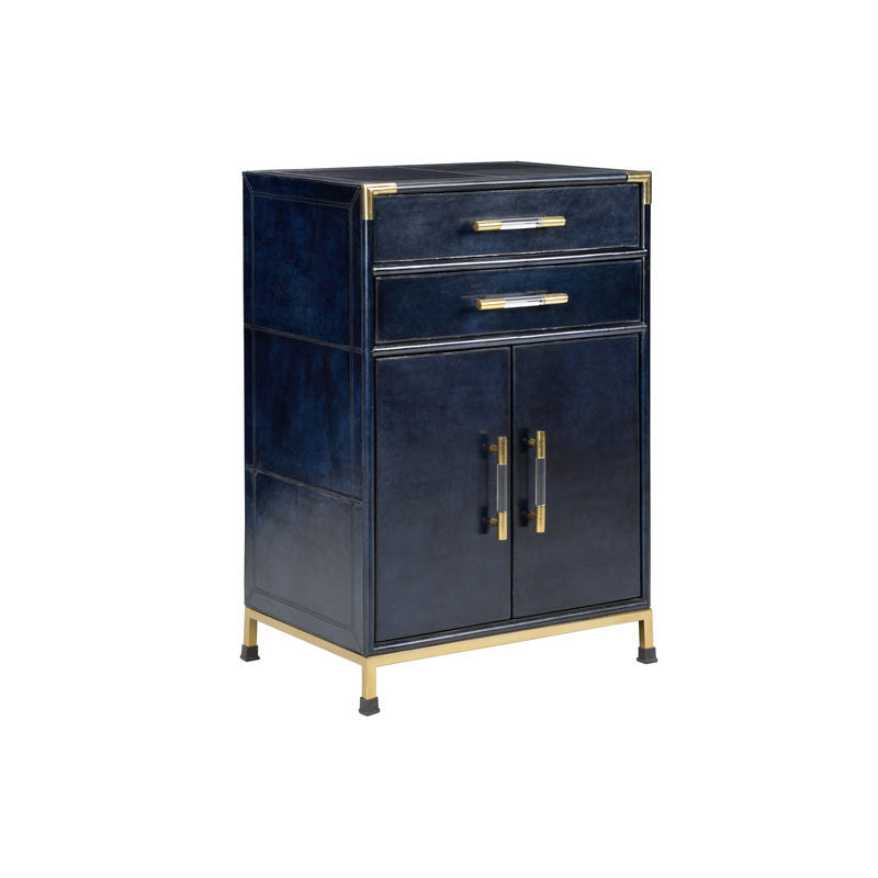 Atticus Dark Blue Leather Wrapped Cabinet-Accent Cabinets-Chelsea House-LOOMLAN