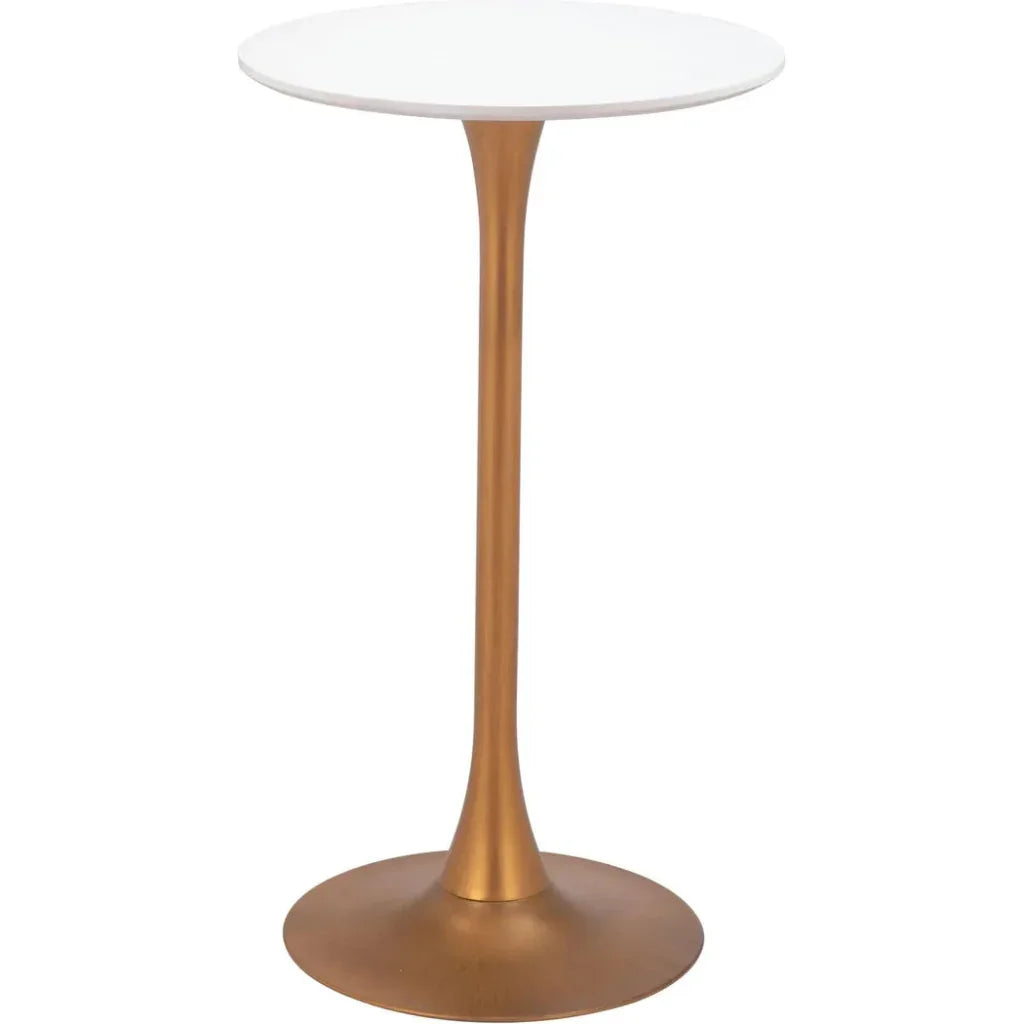 Auray White and Gold Round Bar Table - LOOMLAN - Zuo Modern - Bar Tables
