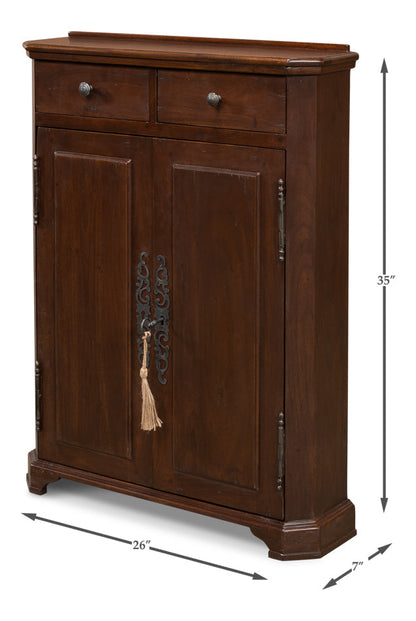 Austrian Hall Cabinet Walnut Slim Cabinet With Drawers-Accent Cabinets-Sarreid-LOOMLAN