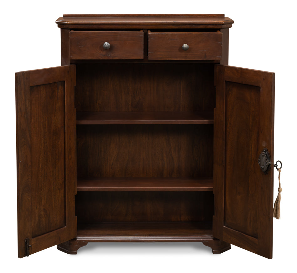 Austrian Hall Cabinet Walnut Slim Cabinet With Drawers-Accent Cabinets-Sarreid-LOOMLAN