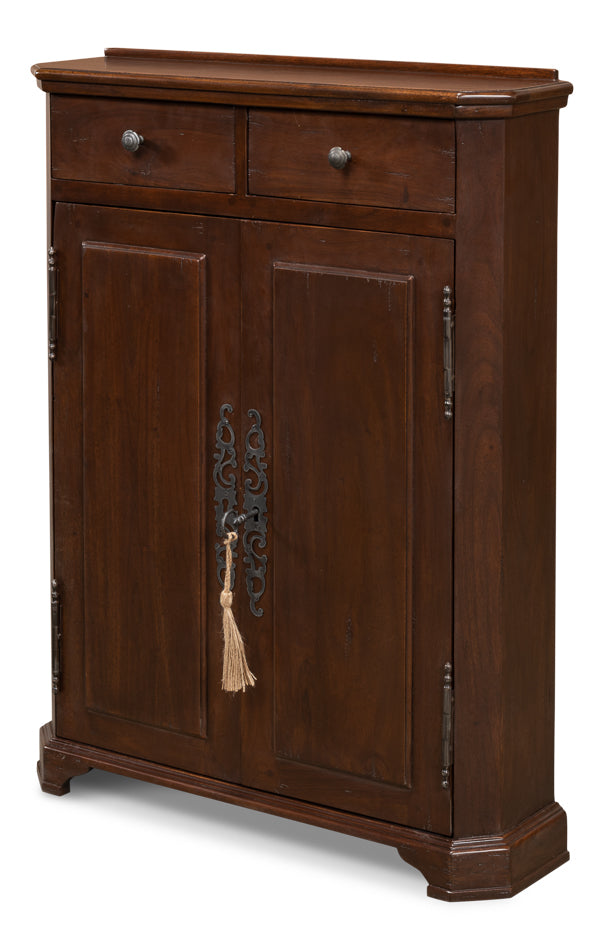 Austrian Hall Cabinet Walnut Slim Cabinet With Drawers-Accent Cabinets-Sarreid-LOOMLAN