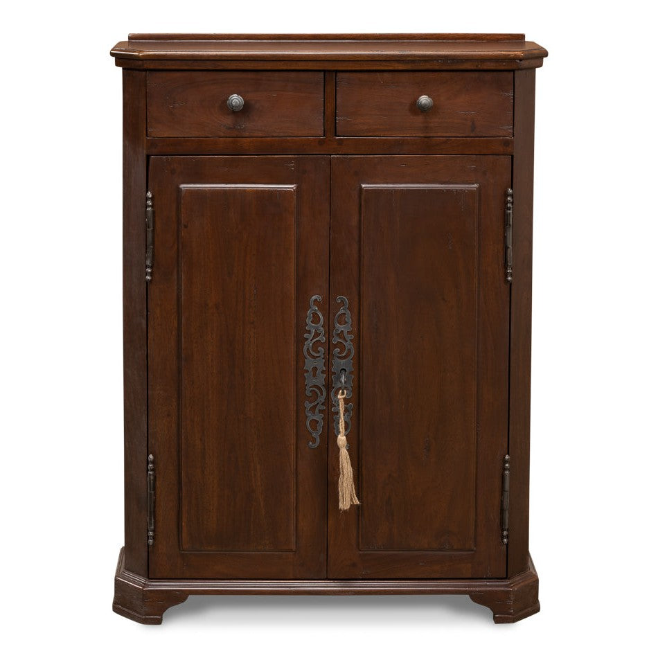 Austrian Hall Cabinet Walnut Slim Cabinet With Drawers-Accent Cabinets-Sarreid-LOOMLAN