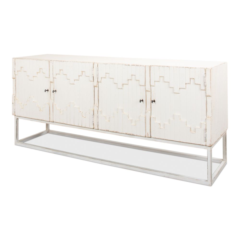 Aztec White Sideboard Black Buffet for Dining Room-Sideboards-Sarreid-LOOMLAN