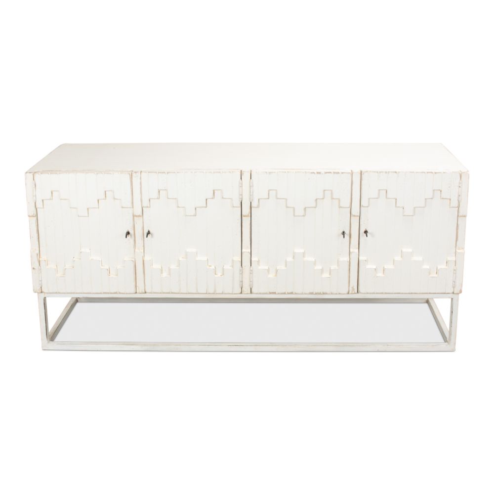 Aztec White Sideboard Black Buffet for Dining Room-Sideboards-Sarreid-LOOMLAN