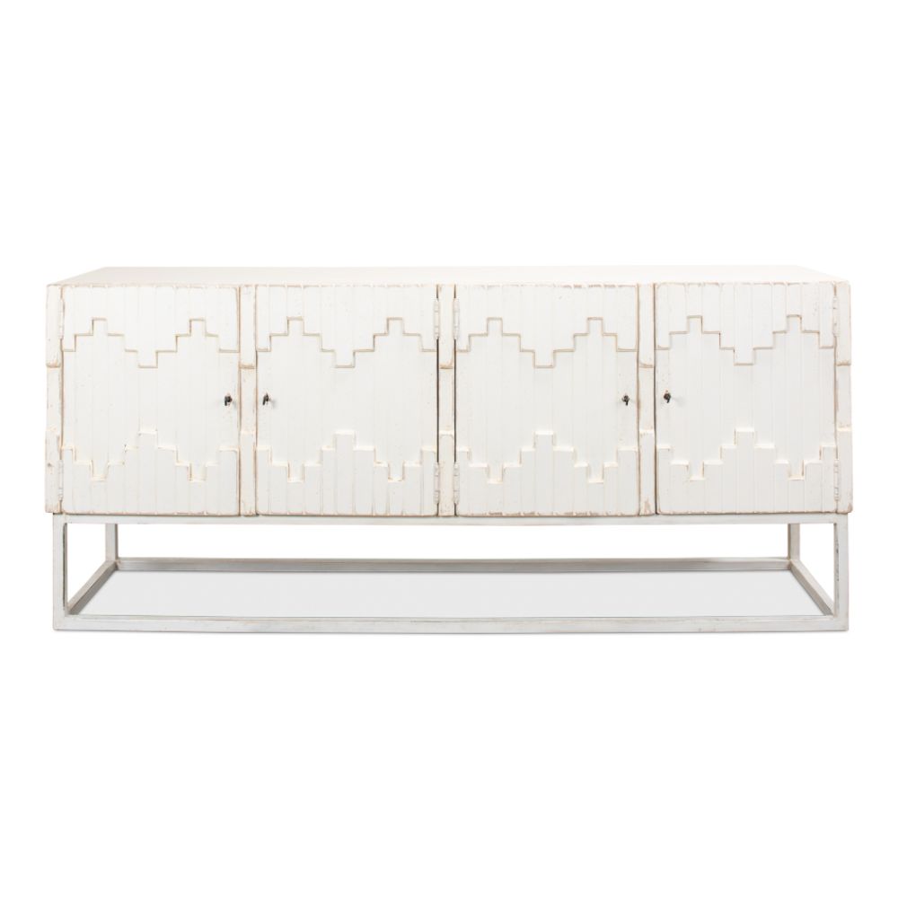 Aztec White Sideboard Black Buffet for Dining Room-Sideboards-Sarreid-LOOMLAN