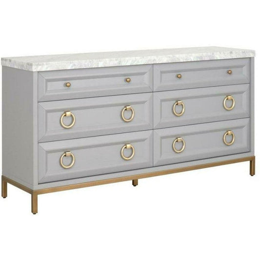 Azure Carrera 6-Drawer Double Dresser Dove Gray White Marble Dressers Sideboards and Things By Essentials For Living