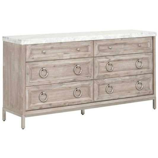 Azure Carrera 6-Drawer Double Dresser White Marble Steel Dressers Sideboards and Things By Essentials For Living