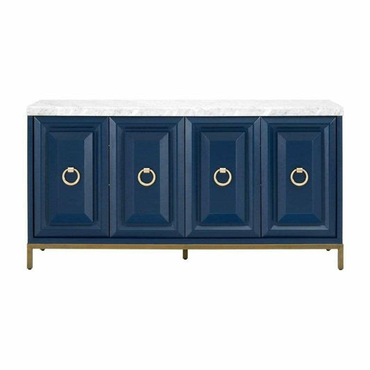 Azure Carrera Media Sideboard White Marble Navy Blue Sideboards Sideboards and Things By Essentials For Living