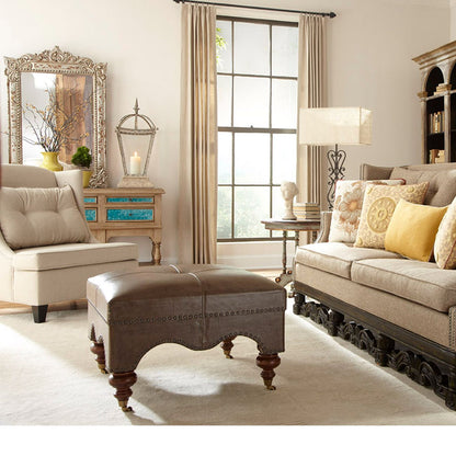 Peninsula Home Guell Brown Leather Ottoman