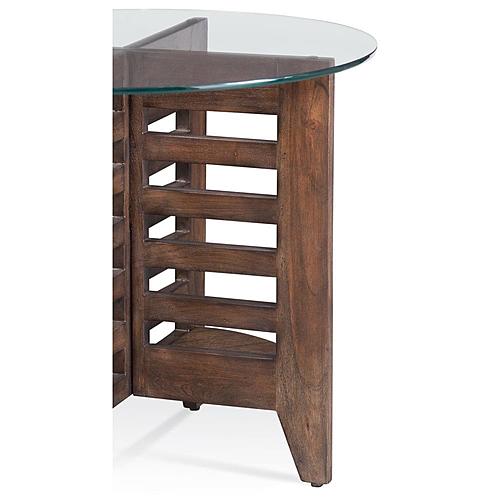 Davi Wood and Clear Glass Brown Round End Table