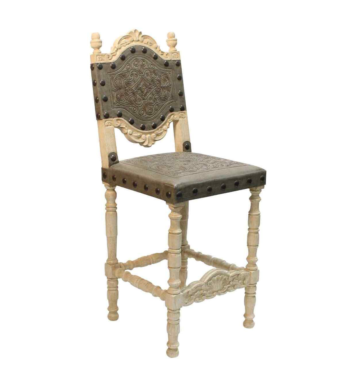 Peninsula Home Del Rey Tooled Vegetable Tanned Leather Barstool